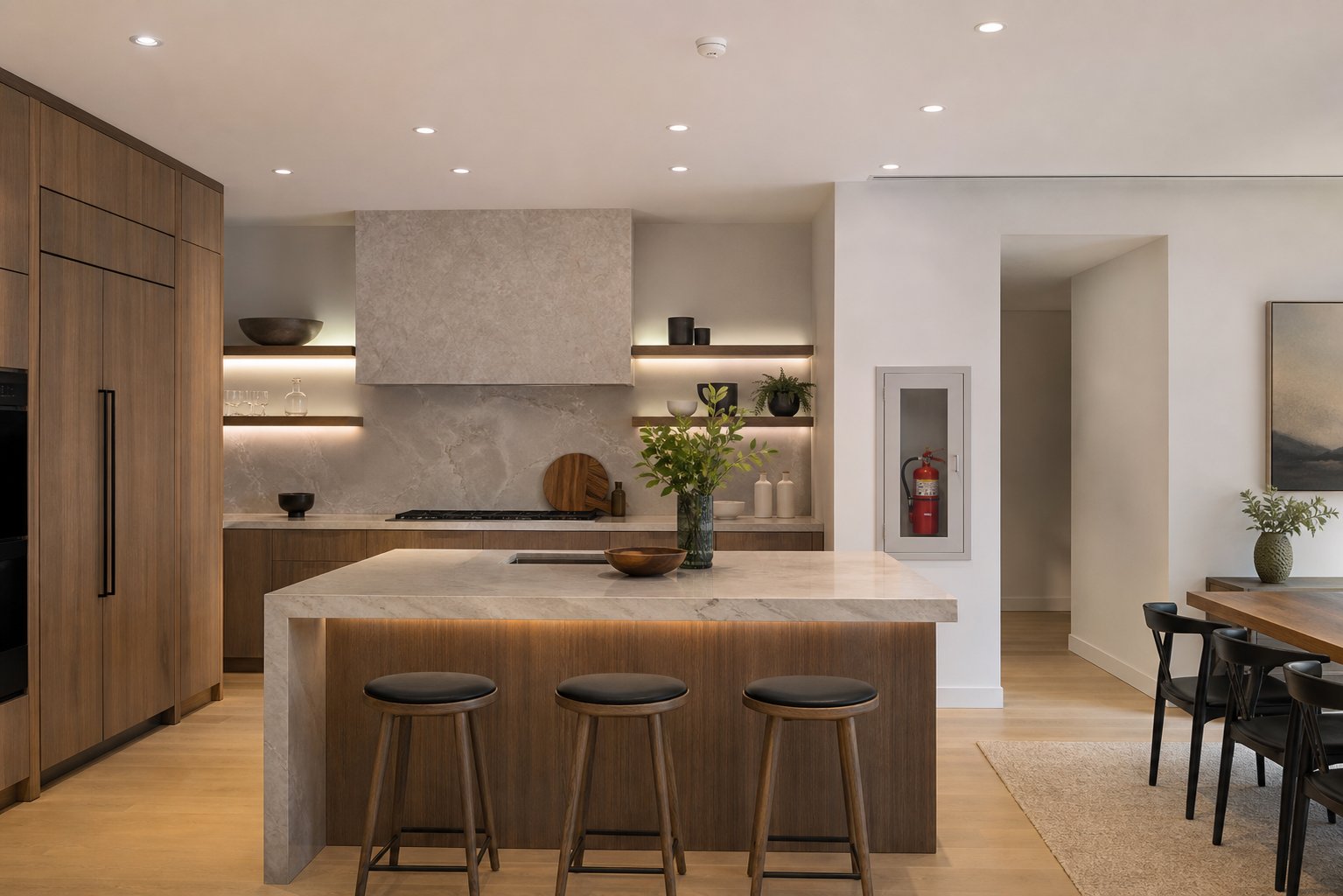 Contemporary kitchen with integrated fire safety