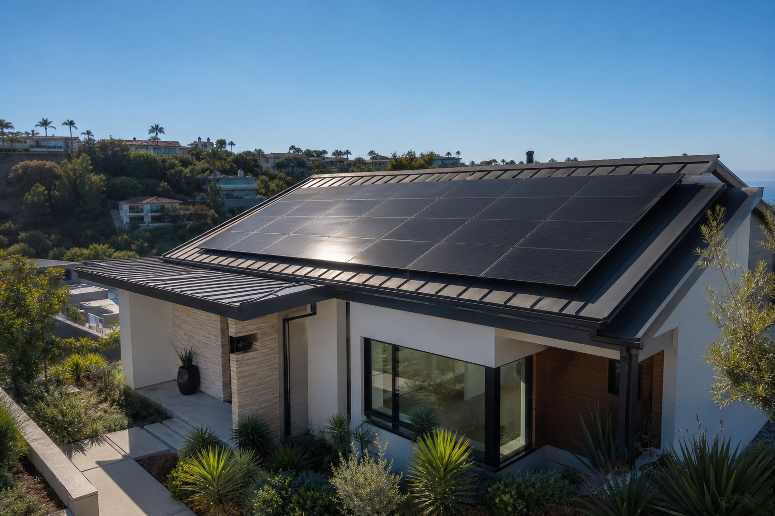 California home rooftop with sleek solar panels